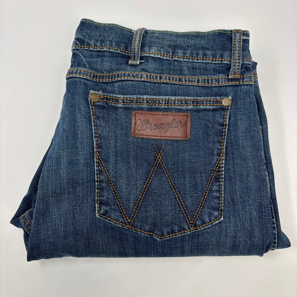 Wrangler Retro Mens 36x34 Slim Straight Blue 5 Pocket Design Jeans
